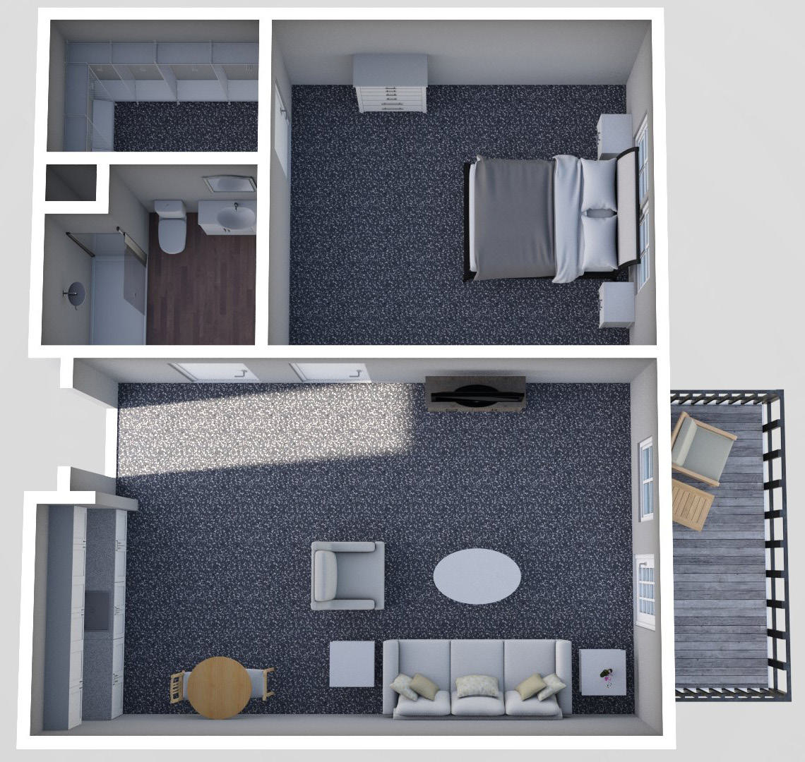 Furnished render, One Bedroom, One Bath