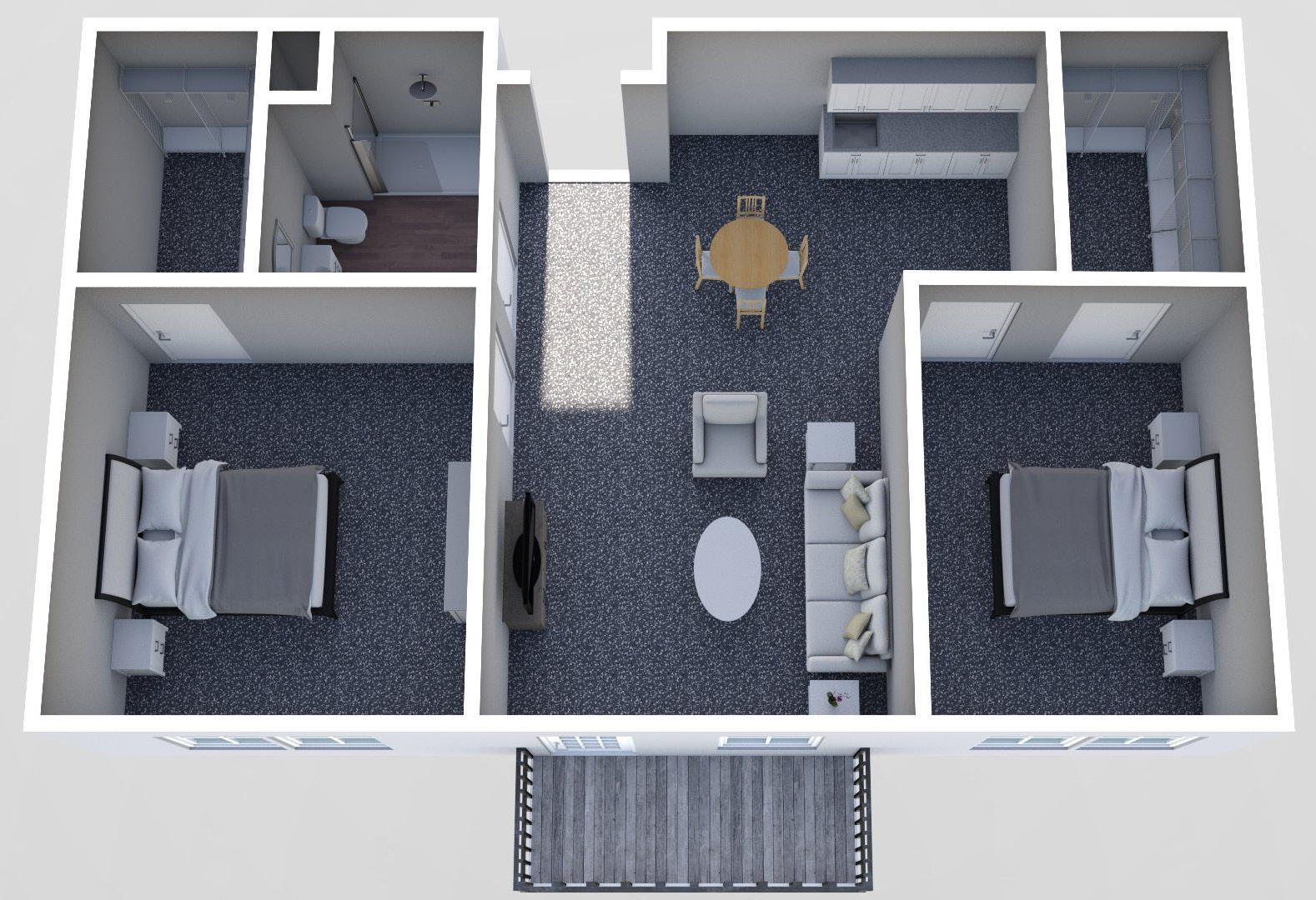 Furnished render, Two Bedroom, One Bath