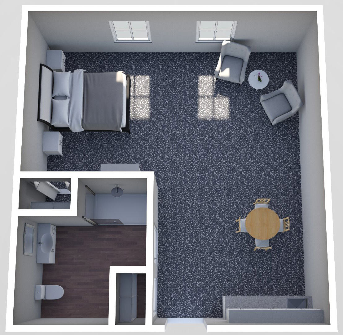 Furnished render, Large Studio