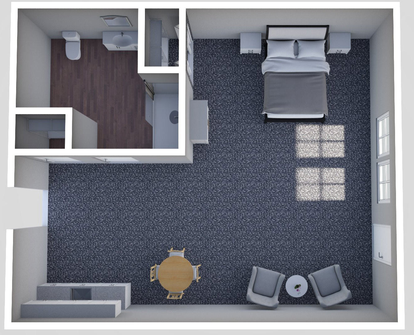 Furnished render, Deluxe Studio