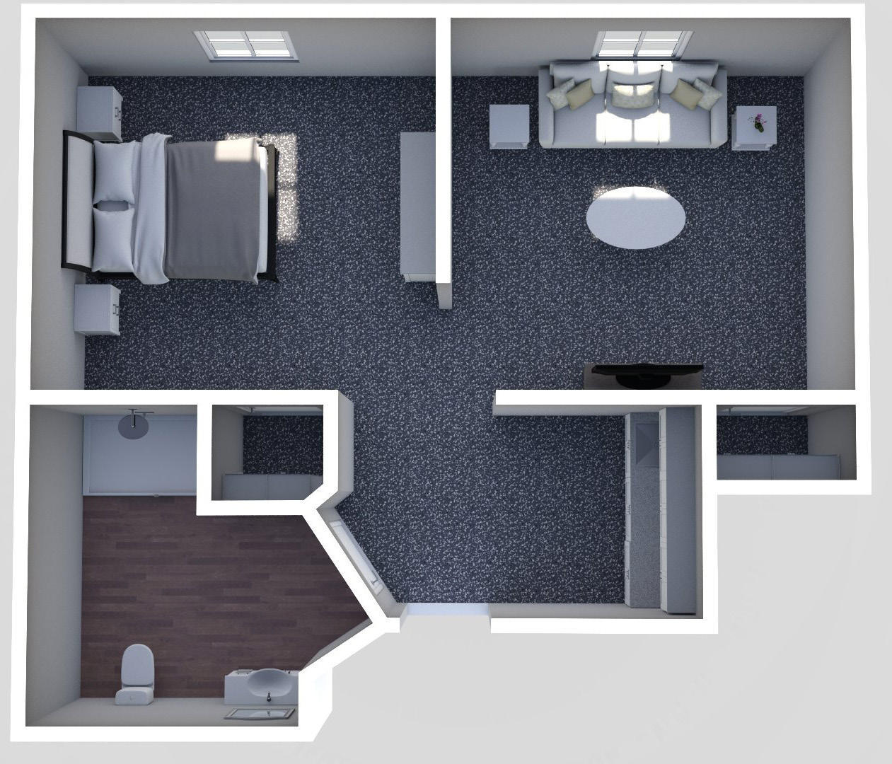 Furnished render, Small One Bedroom