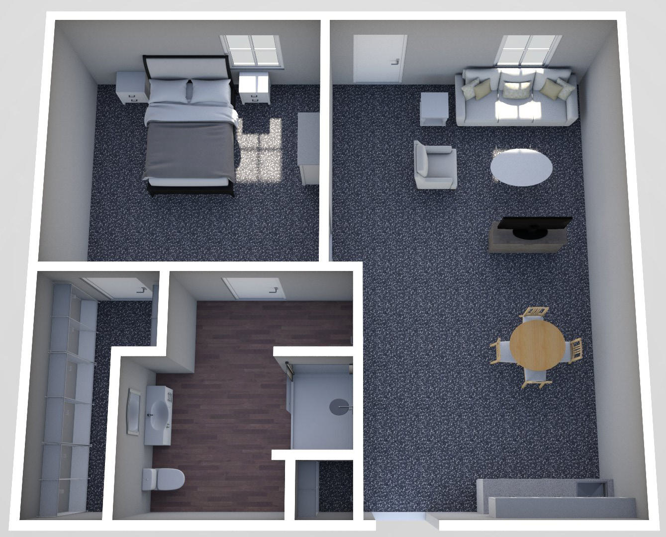 Furnished render, One Bedroom, One Bath