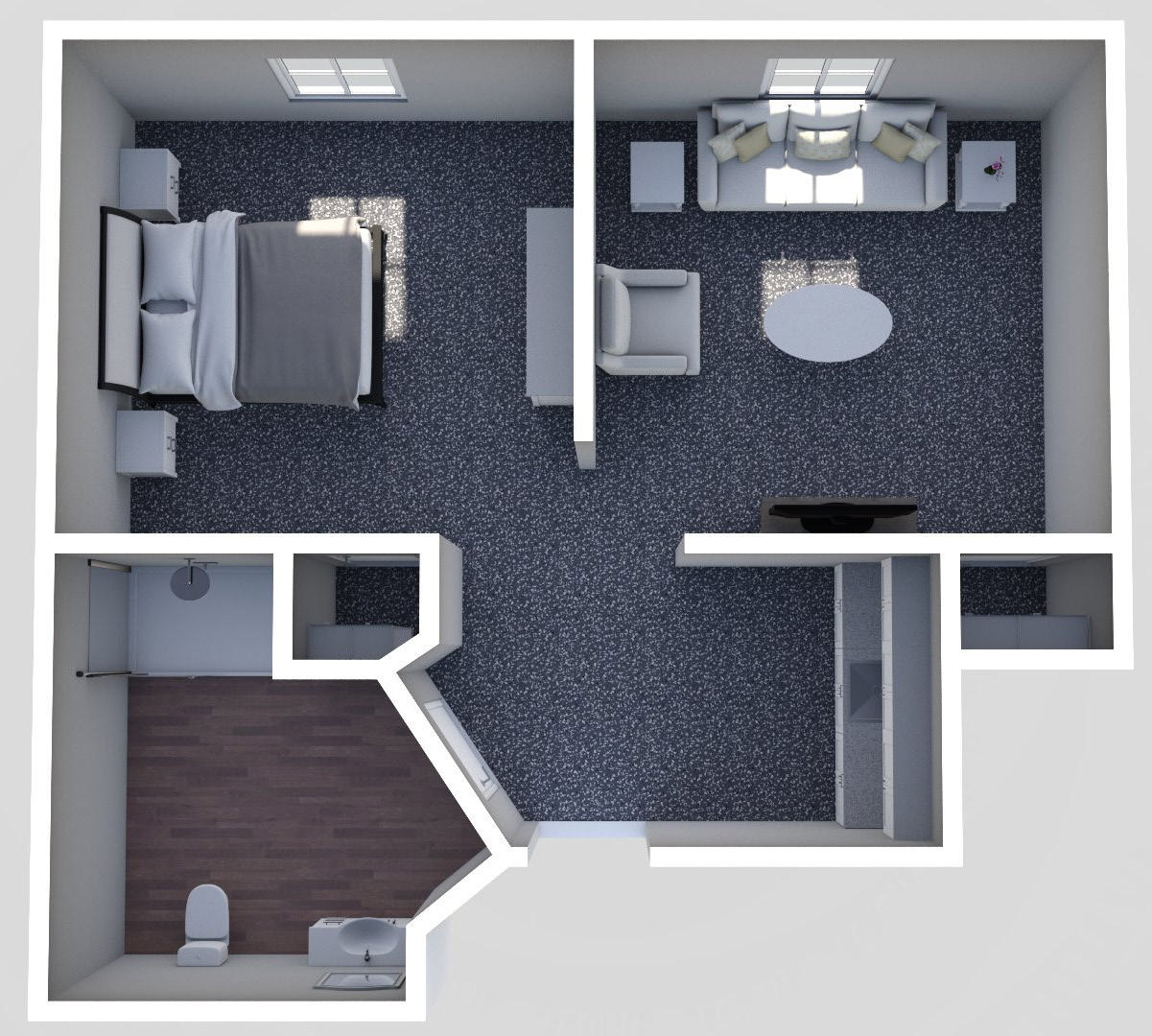 Furnished render, One Bedroom, One Bath
