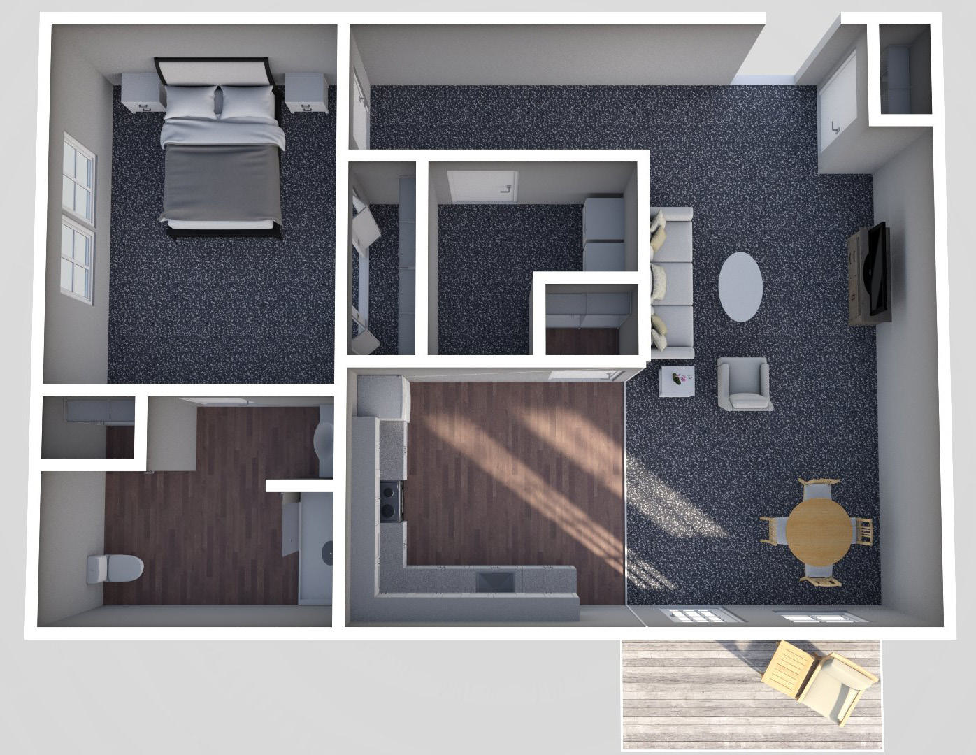 Furnished render, Large One Bedroom, One Bath
