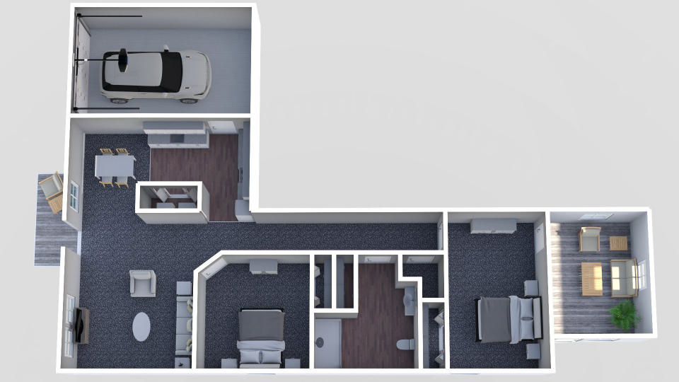 Furnished render, Two Bedroom