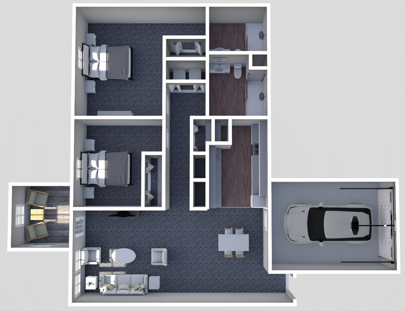Furnished render, Two Bedroom