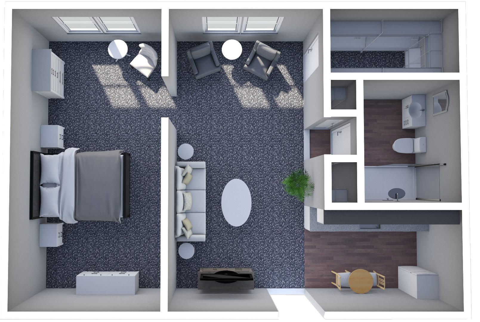 Furnished render, One Bedroom, One Bath
