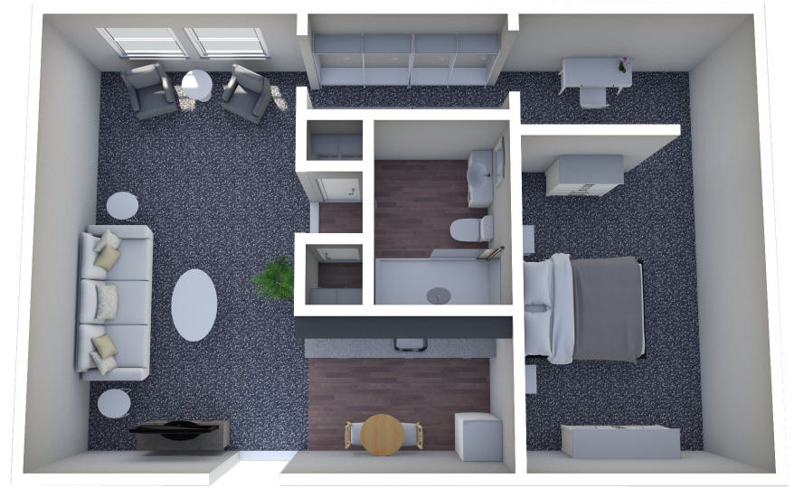 Furnished render, One Bedroom, One Bath