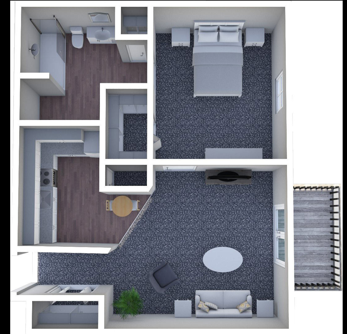 Furnished render, One Bedroom, One Bath