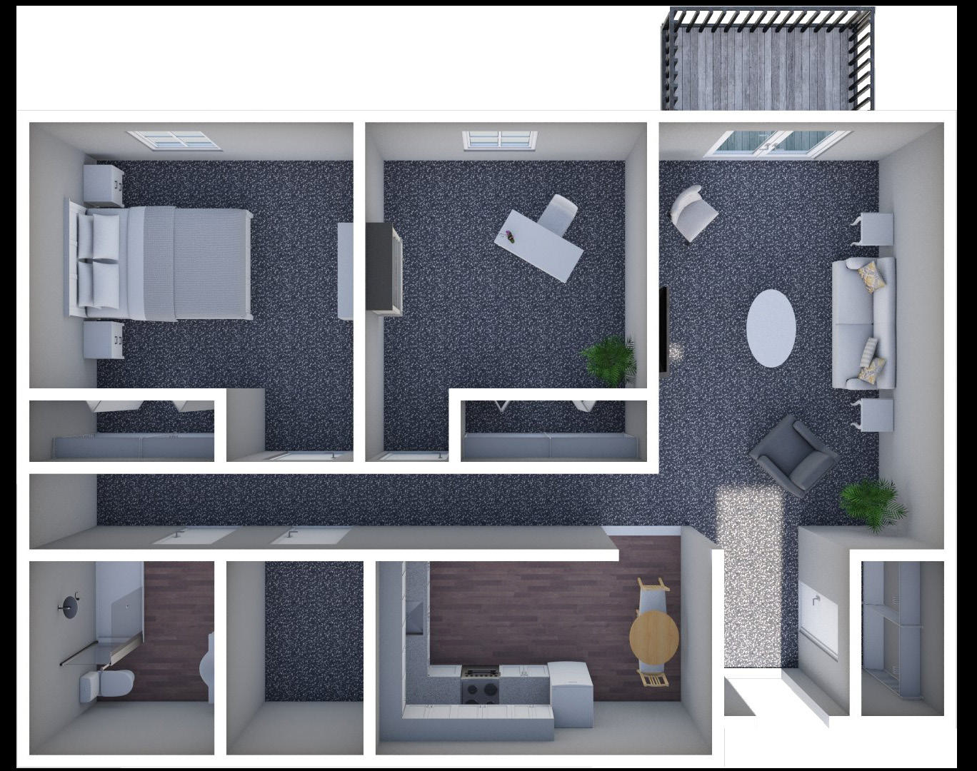 Furnished render, Two Bedroom, One Bath