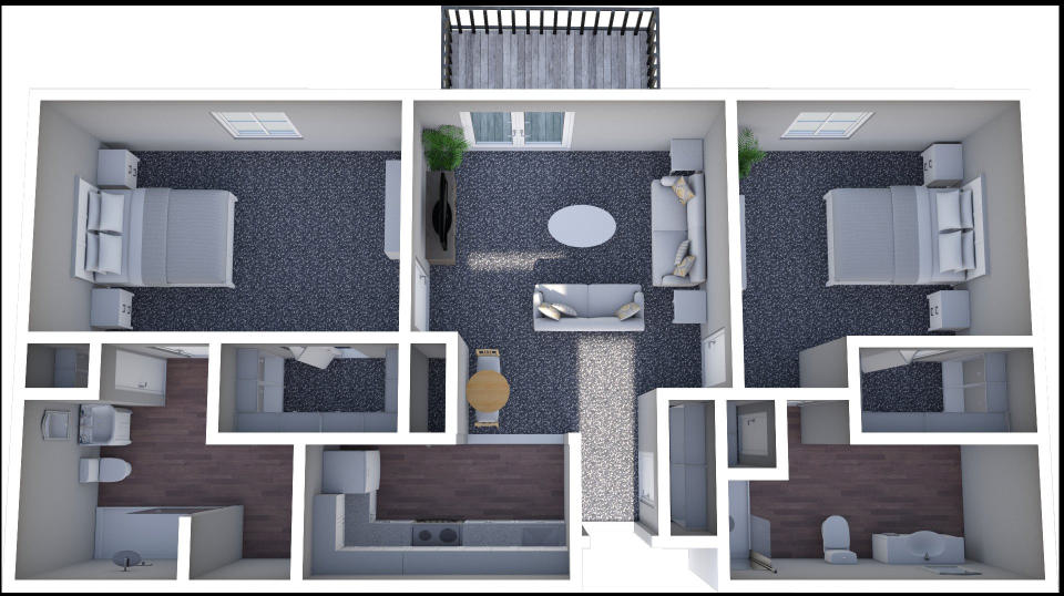 Furnished render, Two Bedroom, Two Bath