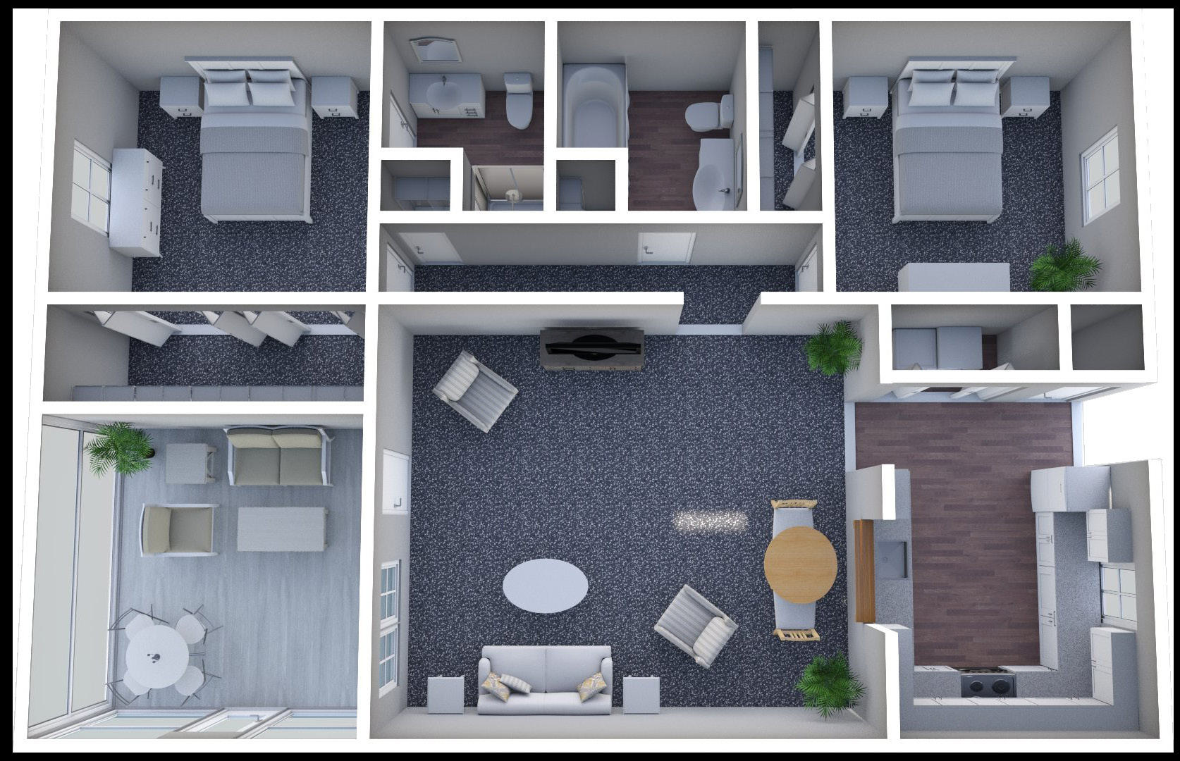 Furnished render, Two Bedroom, Two Bath