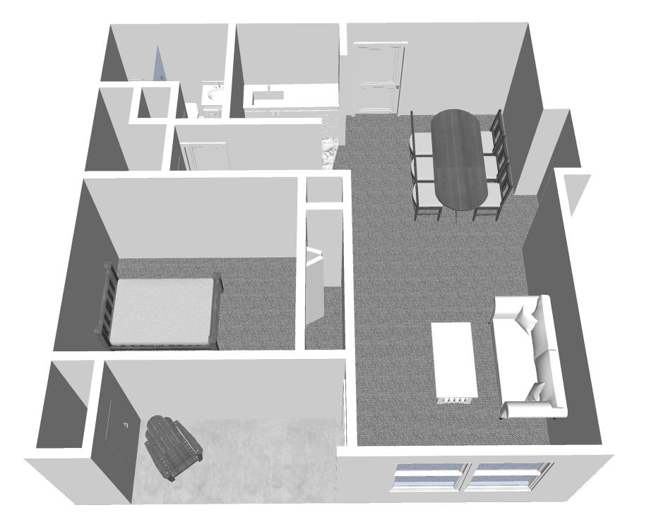Furnished render, One Bedroom, One Bath