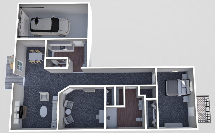 Furnished render, Two Bedroom, One Bath