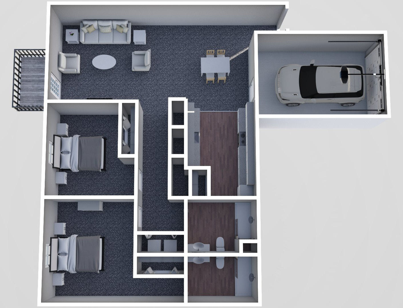 Furnished render, Two Bedroom, Two Bath