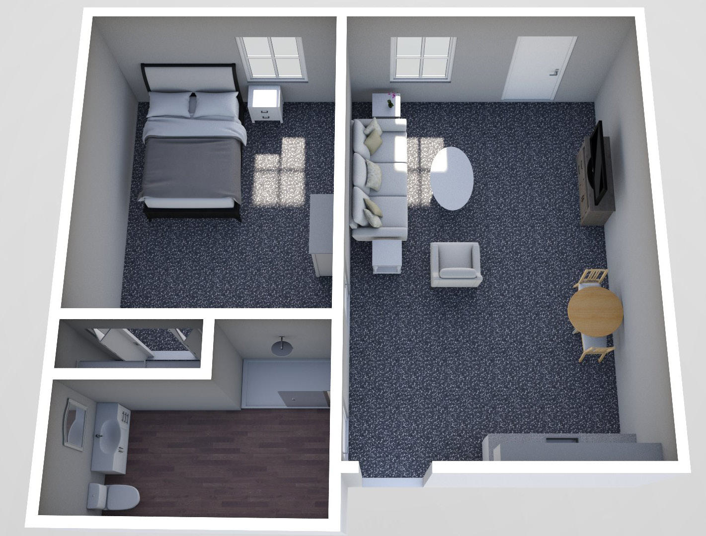 Furnished render, Small One Bedroom, One Bath
