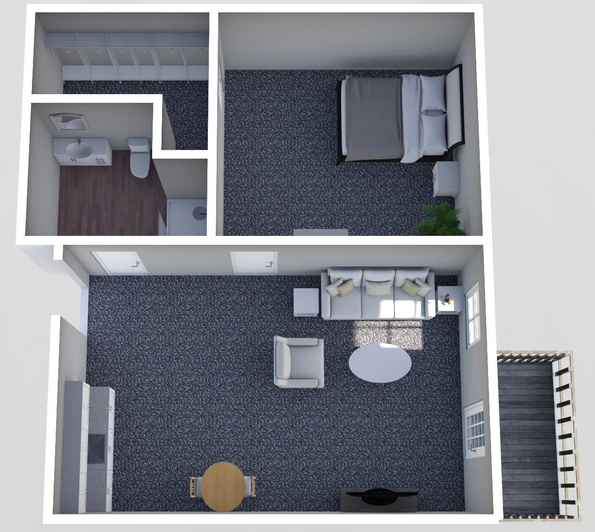 Furnished render, Large One Bedroom, One Bath