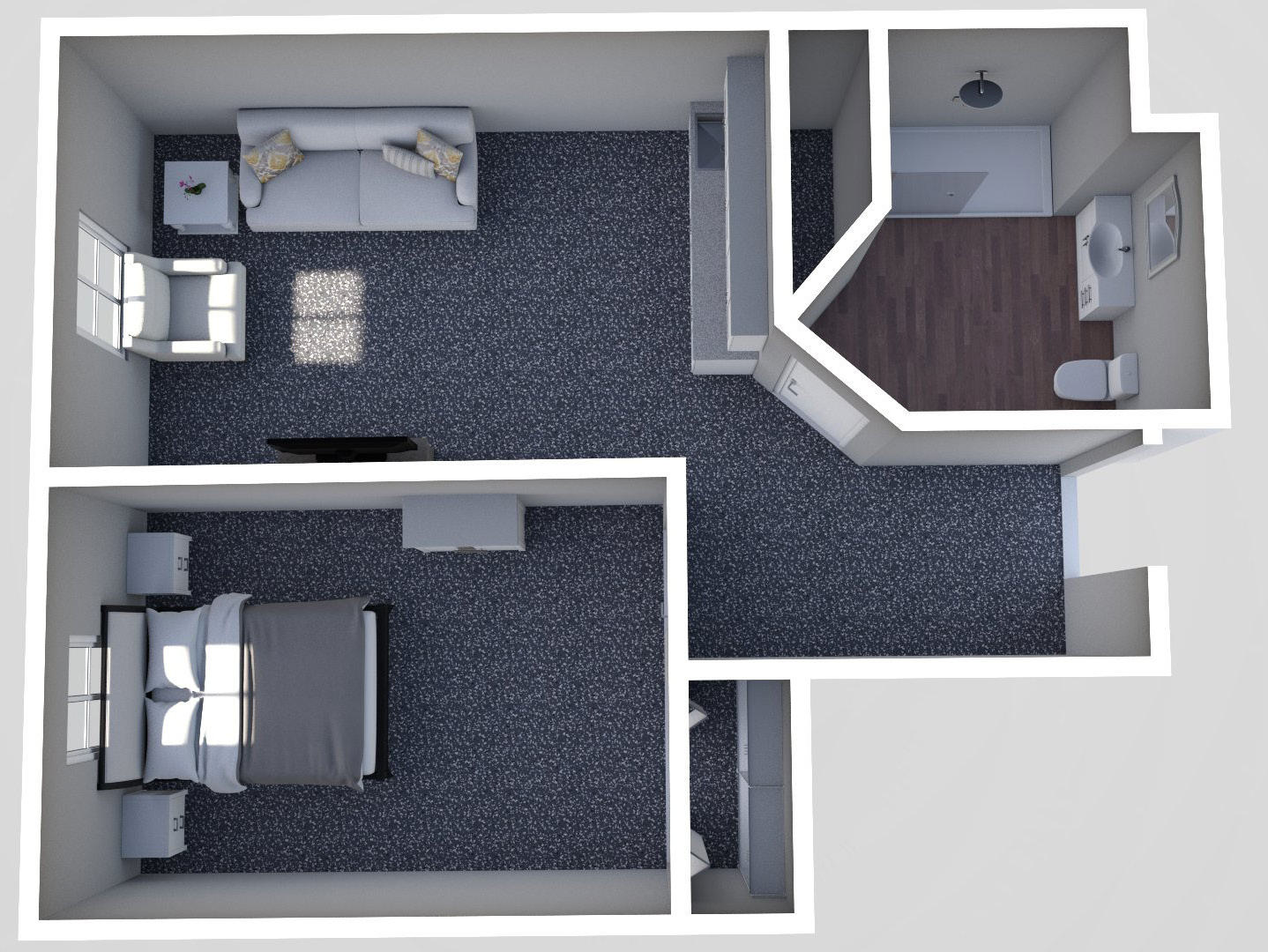 Furnished render, One Bedroom, One Bath