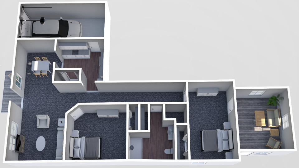 Furnished render, Two Bedroom, One Bath