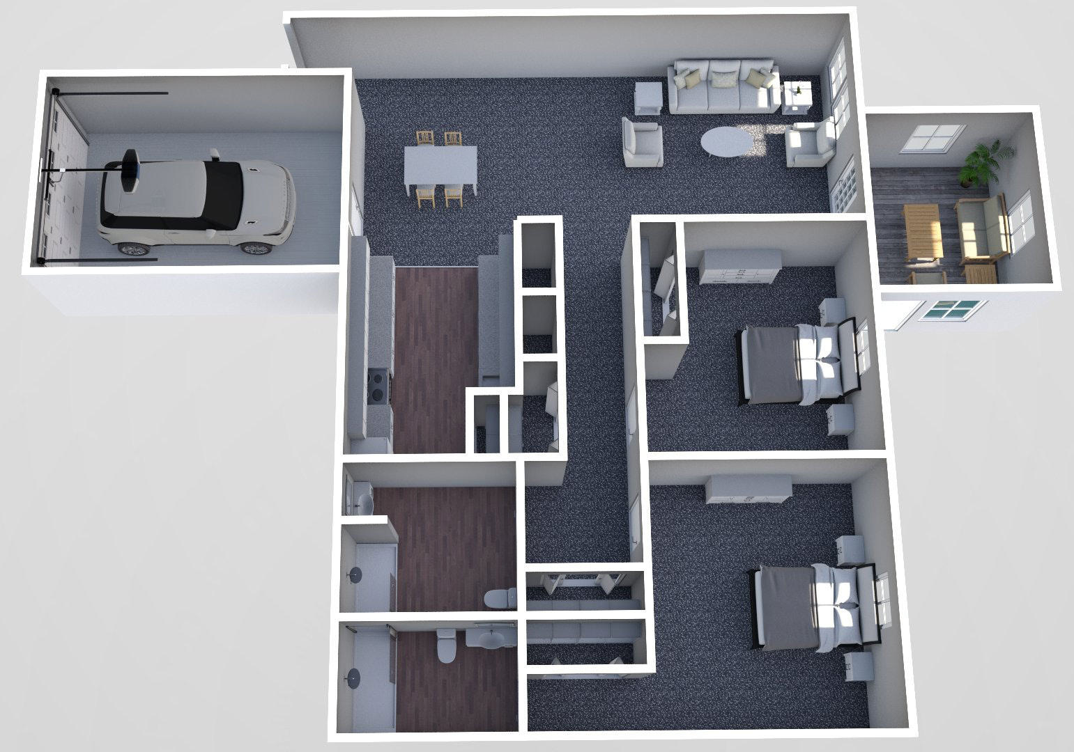 Furnished render, Two Bedroom, Two Bath