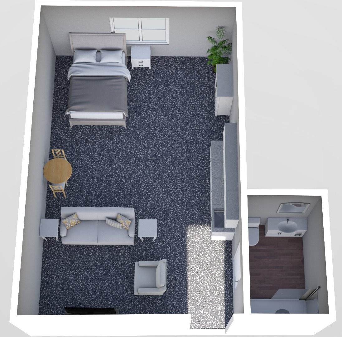Furnished render, Large Studio