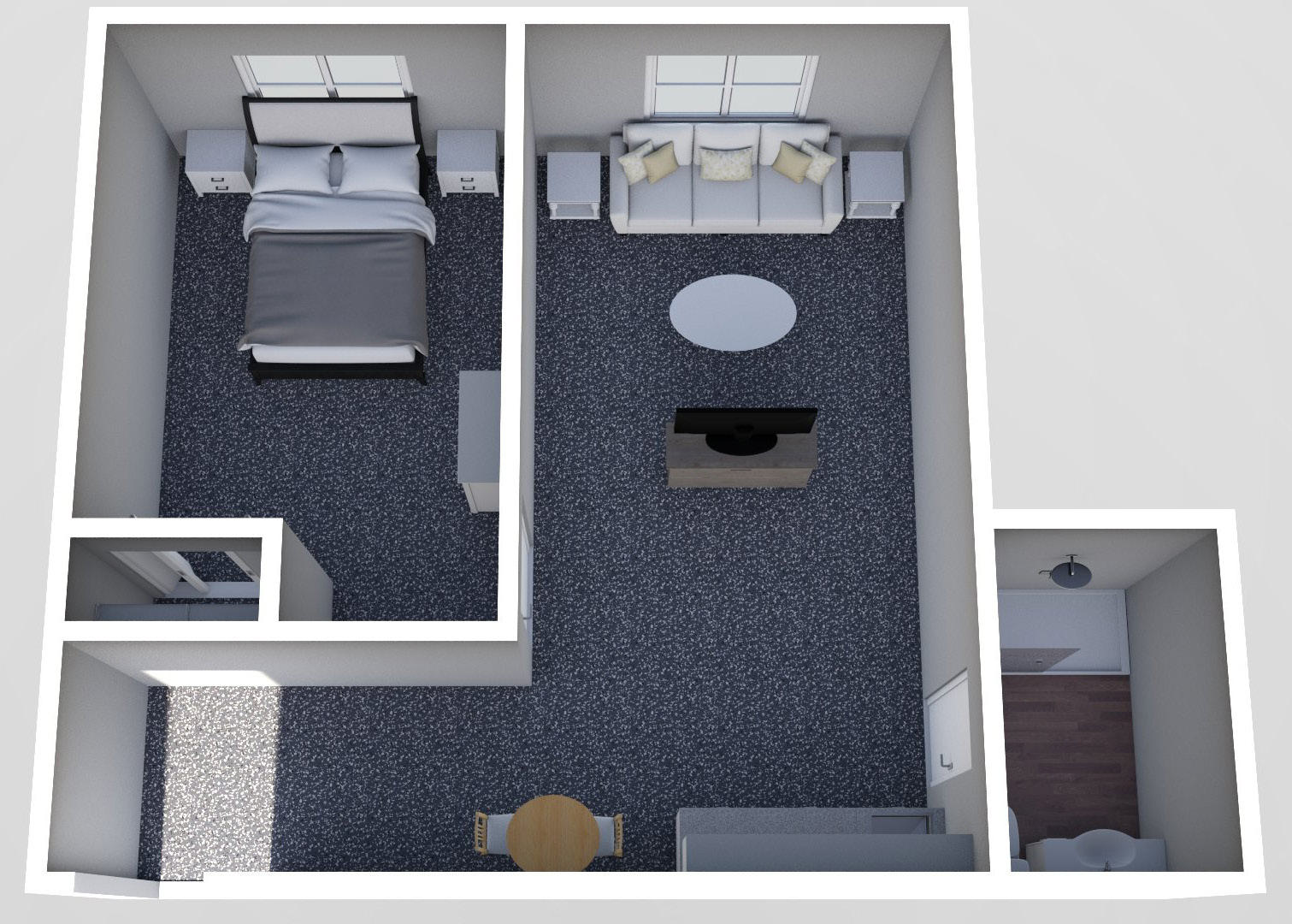 Furnished render, Small One Bedroom, One Bath