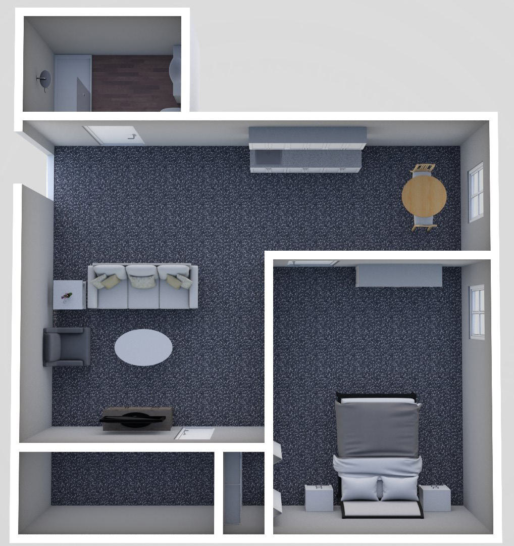Furnished render, Large One Bedroom, One Bath
