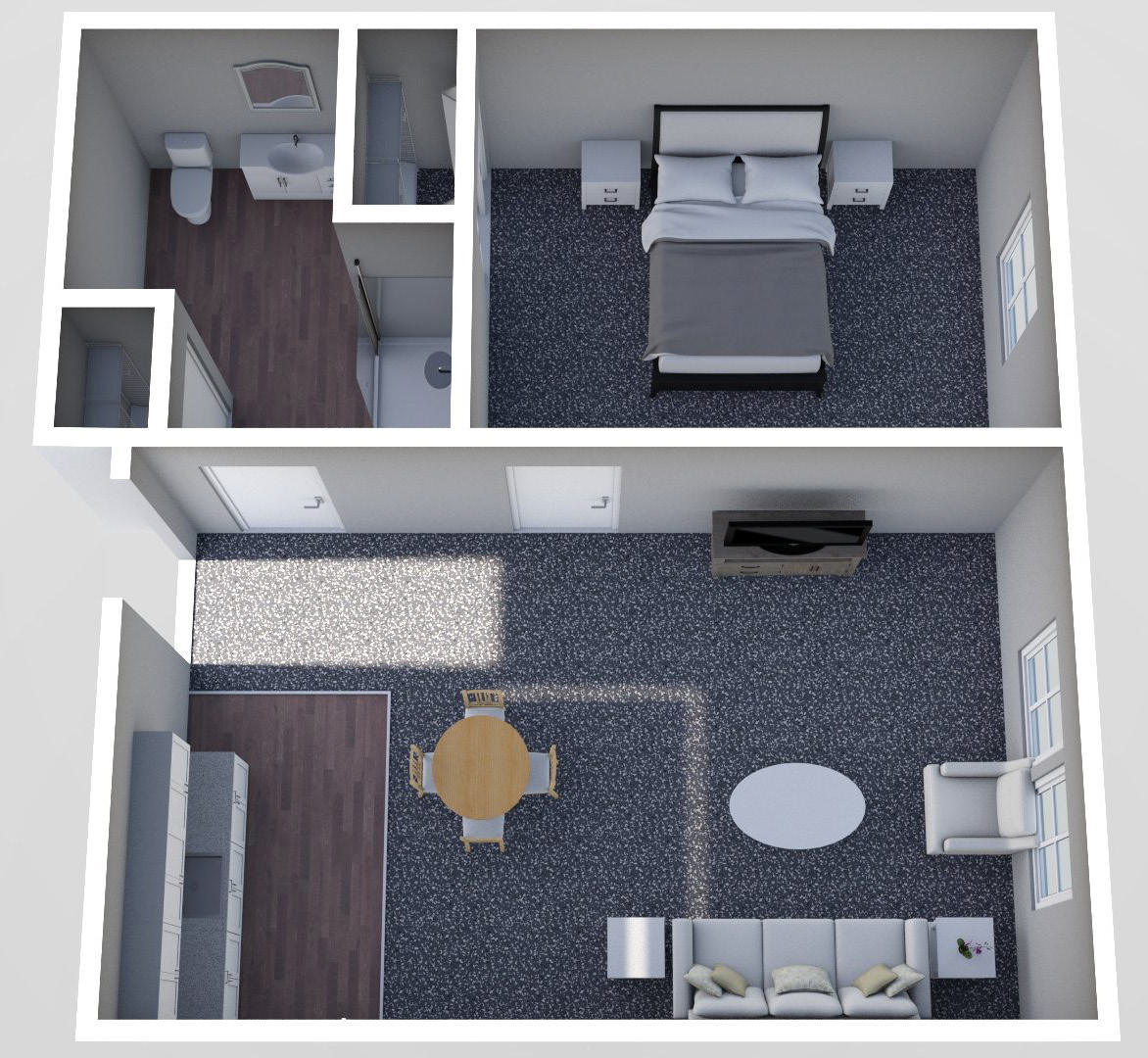 Furnished render, One Bedroom, One Bath