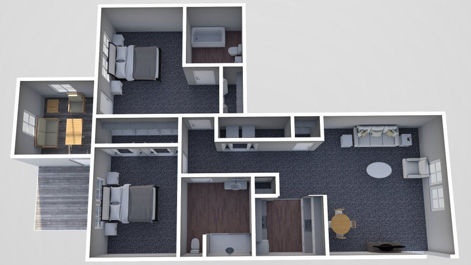 Furnished render, Two Bedroom, Two Bath