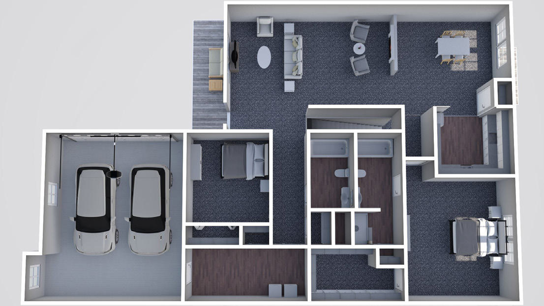 Furnished render, Three Bedroom, Three Bath
