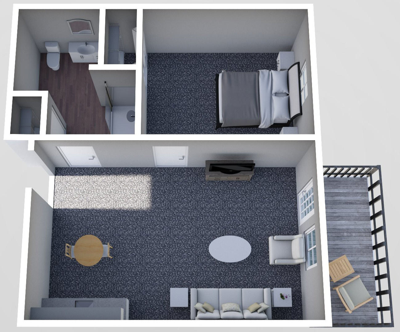 Furnished render, One Bedroom, One Bath