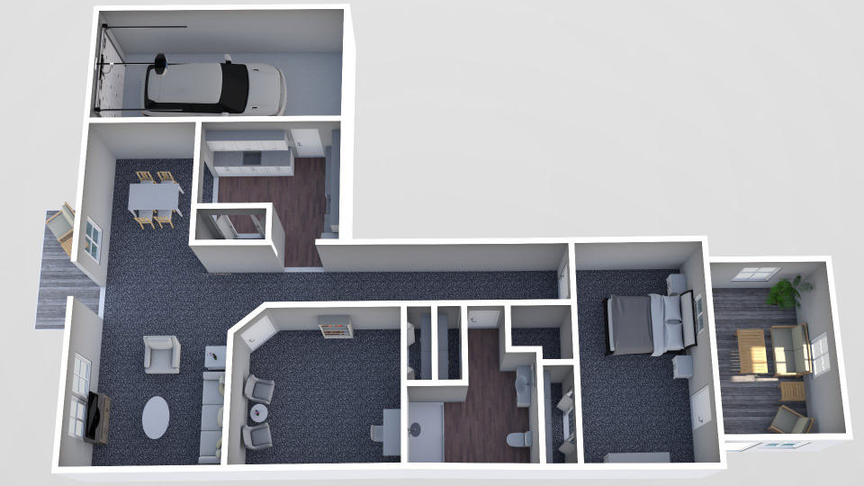 Furnished render, Two Bedroom, One Bath