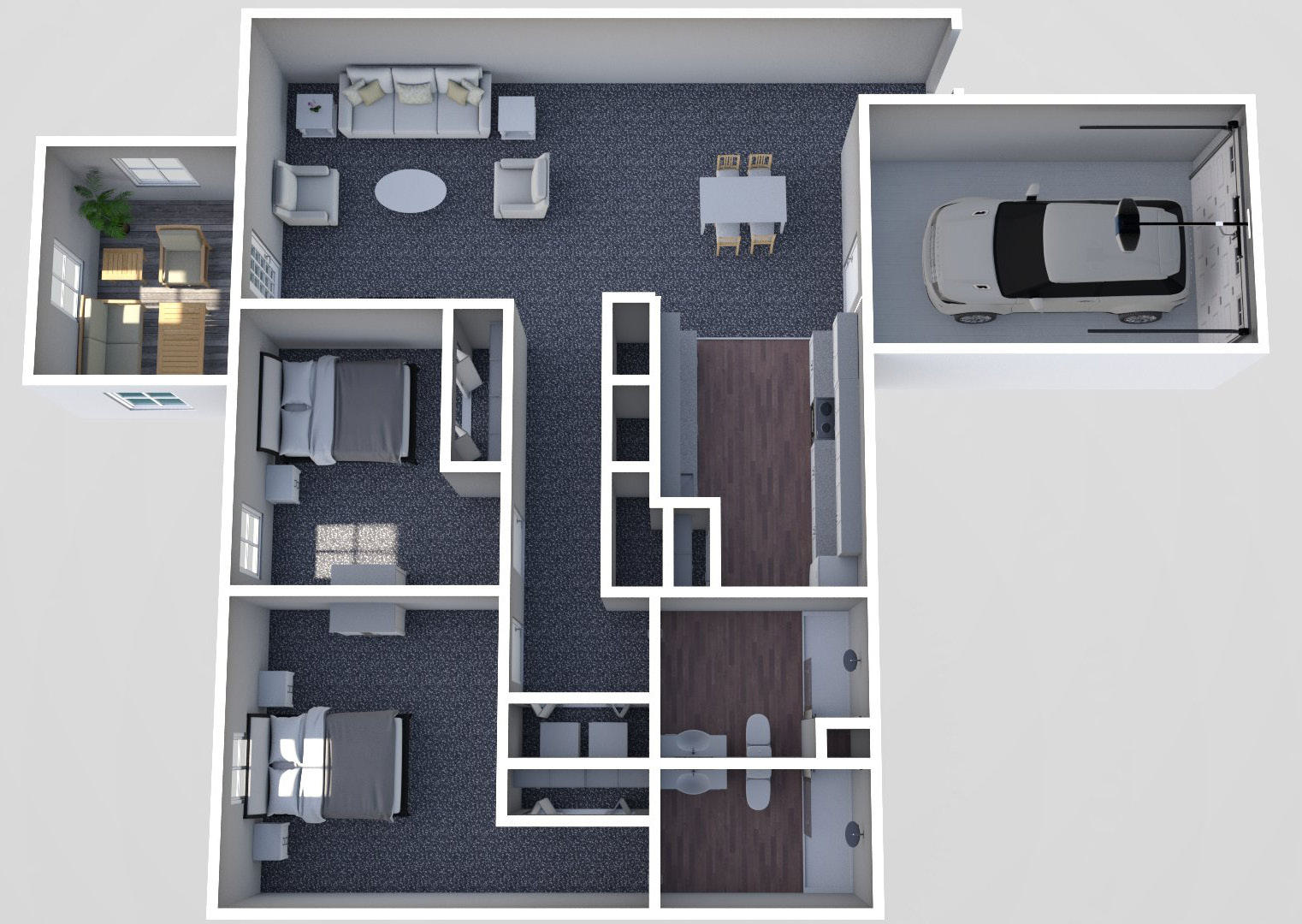 Furnished render, Two Bedroom, Two Bath
