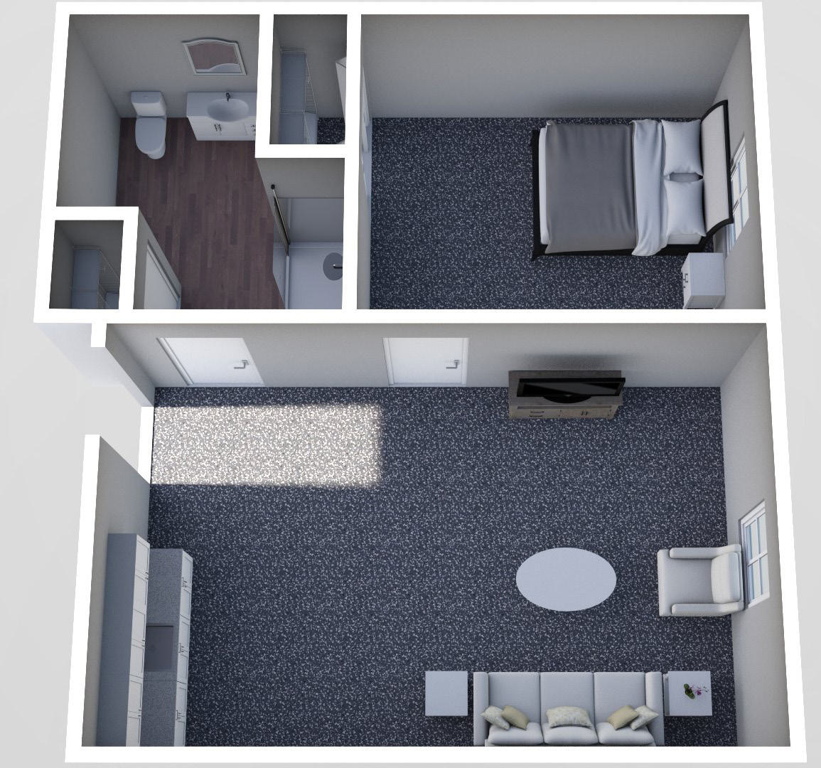 Furnished render, One Bedroom, One Bath