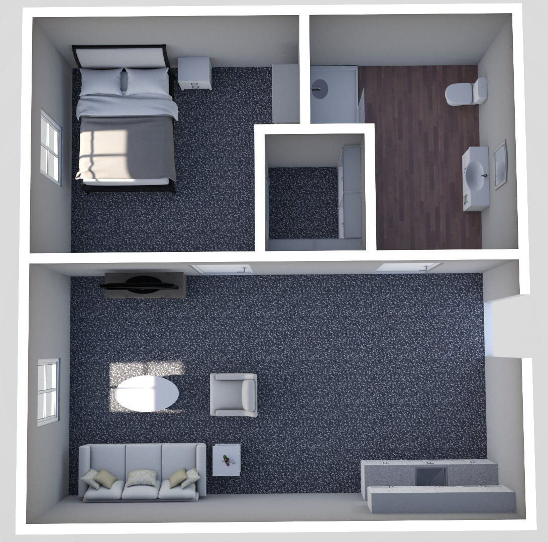 Furnished render, Large One Bedroom, One Bath