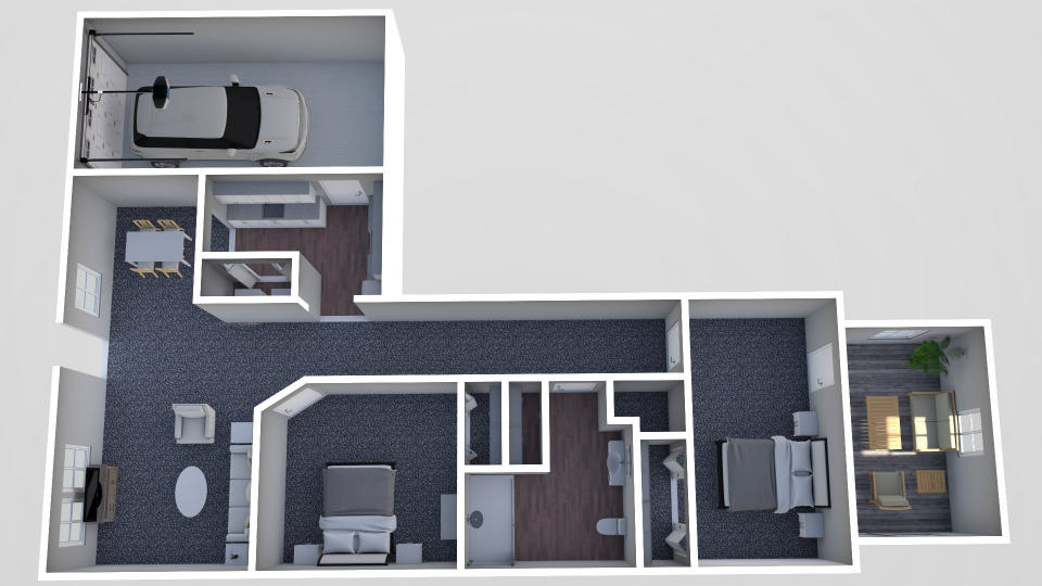 Furnished render, Two Bedroom, One Bath