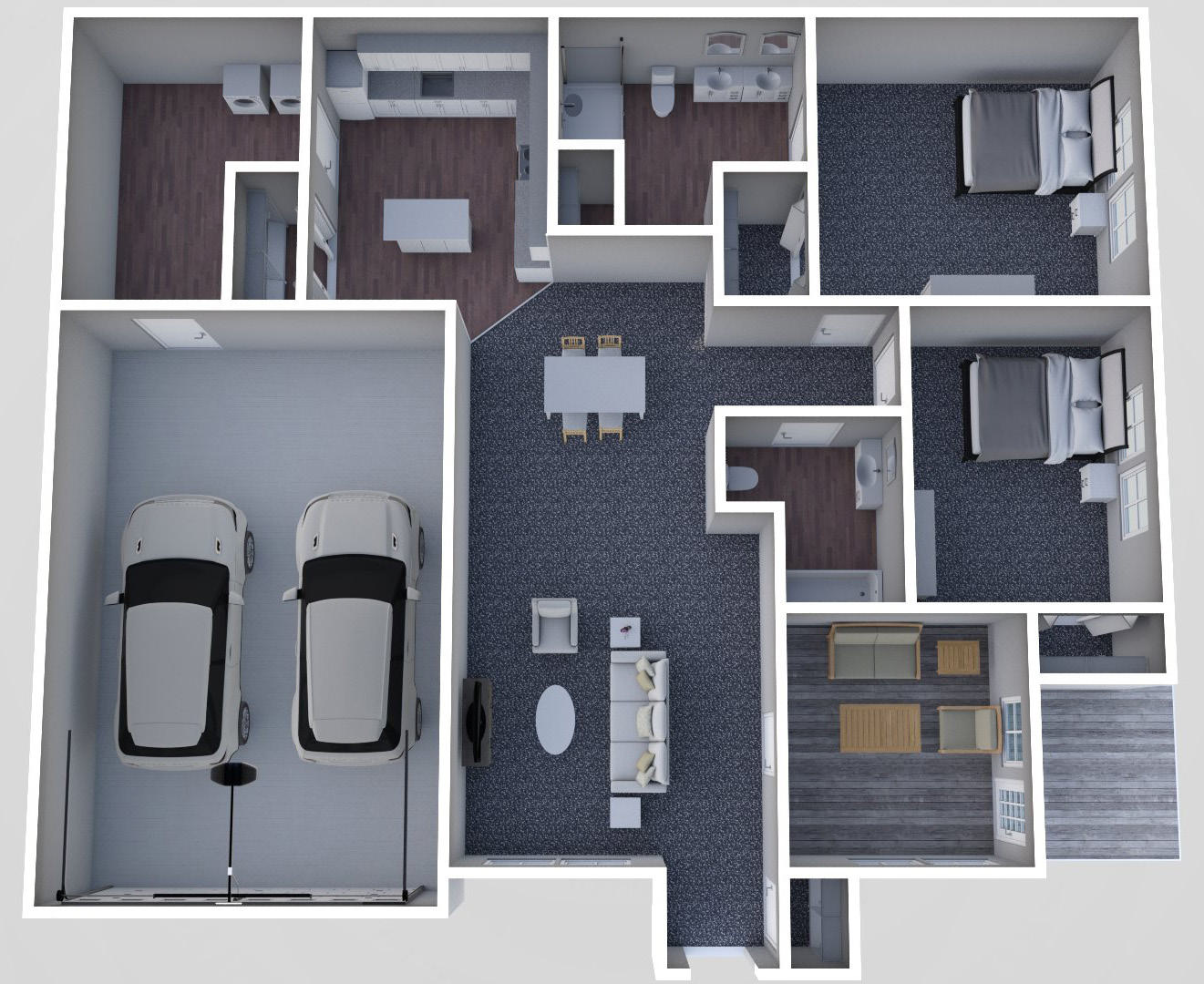 Furnished render, Two Bedroom, Two Bath