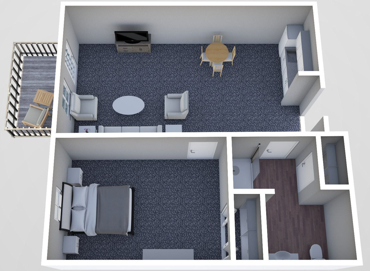 Furnished render, One Bedroom, One Bath