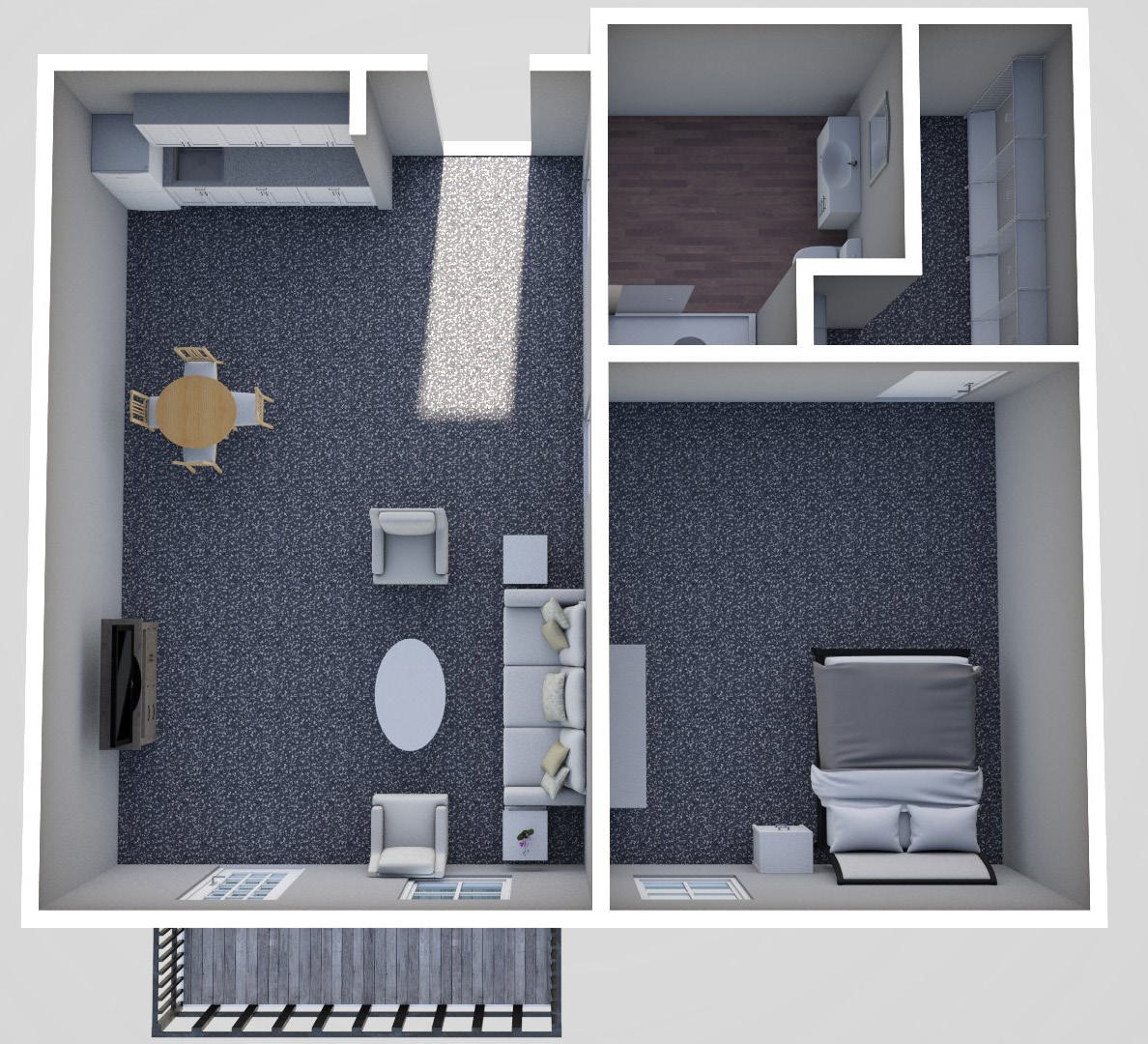 Furnished render, Large One Bedroom, One Bath