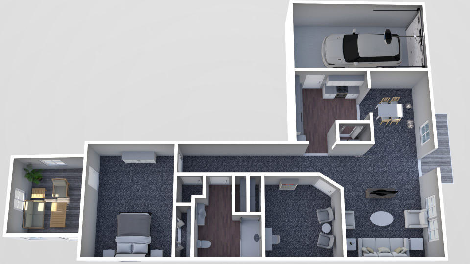 Furnished render, Two Bedroom, One Bath