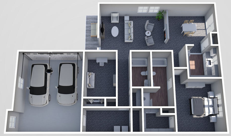 Furnished render, Deluxe Two Bedroom, Two Bath