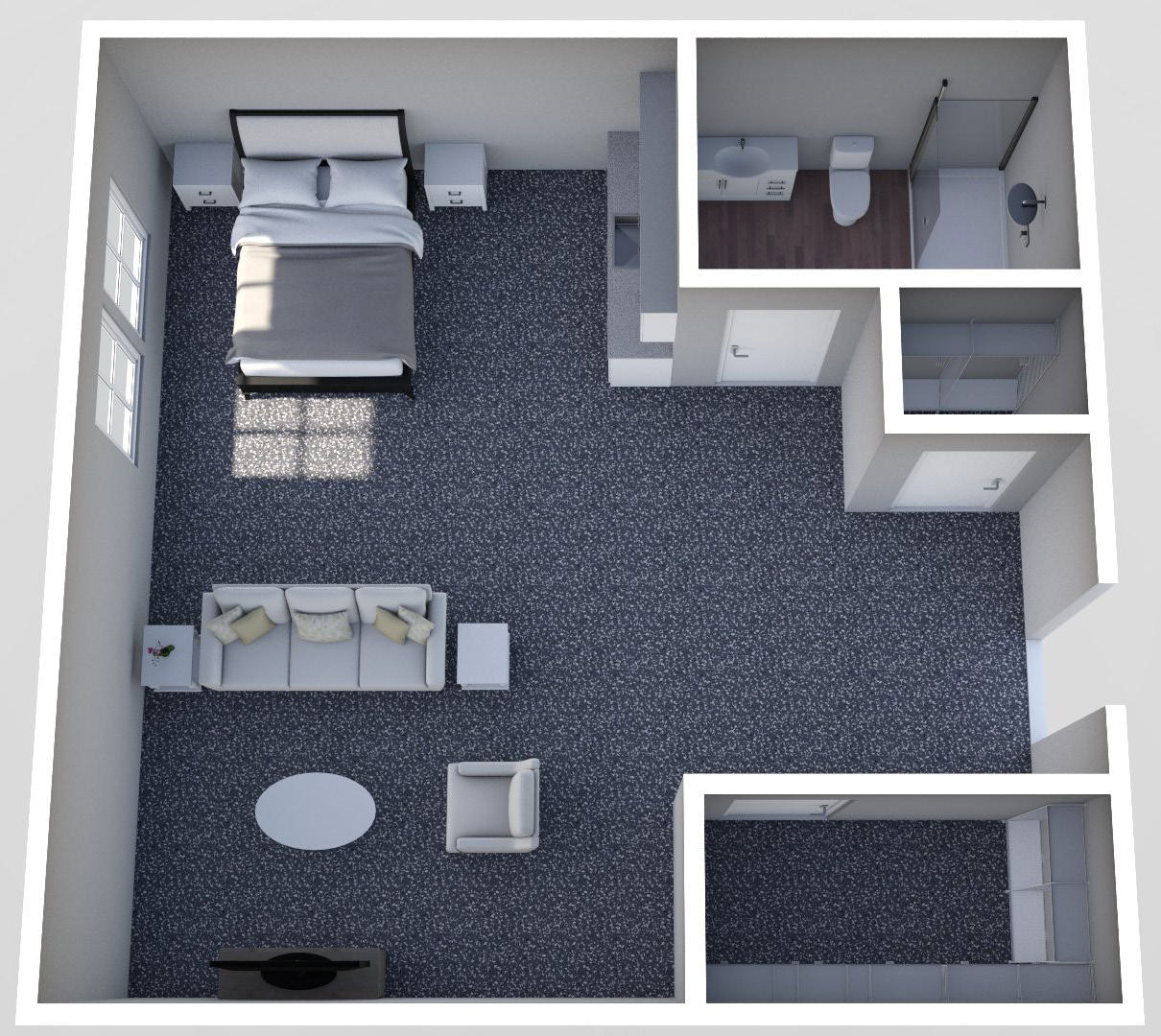 Furnished render, Large Studio