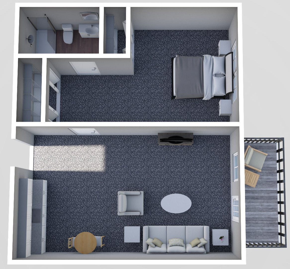 Furnished render, One Bedroom, One Bath