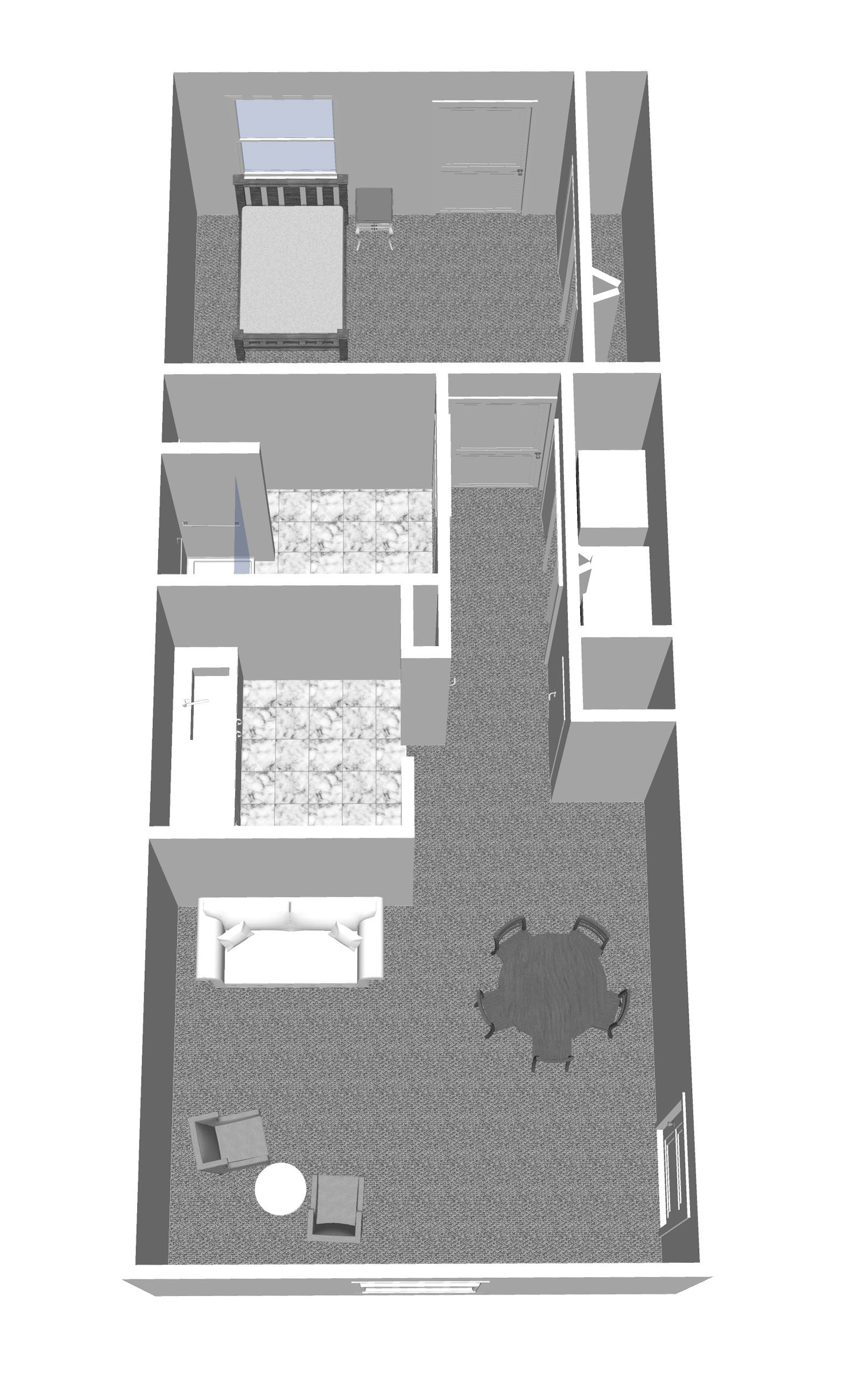 Furnished render, One Bedroom, One Bath
