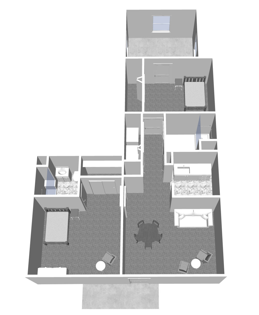 Furnished render, Two Bedroom, Two Bath
