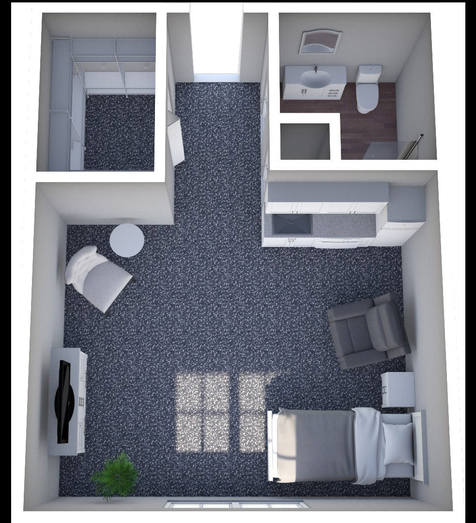 Furnished render, Large Studio