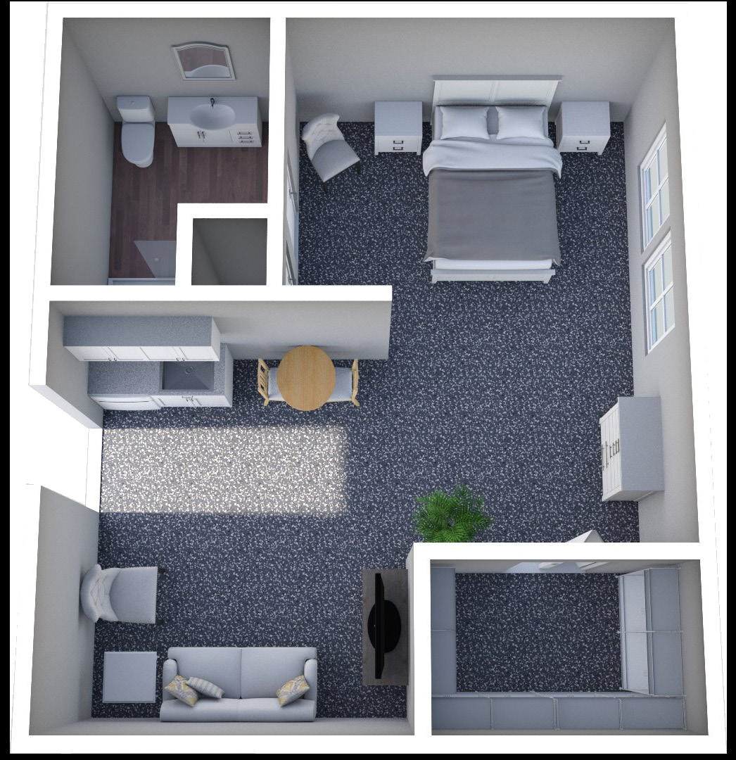 Furnished render, One Bedroom, One Bath