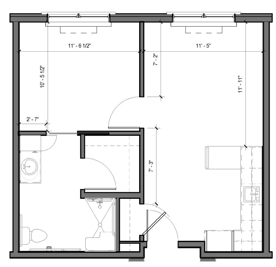 Plan drawing, One Bedroom, One Bath