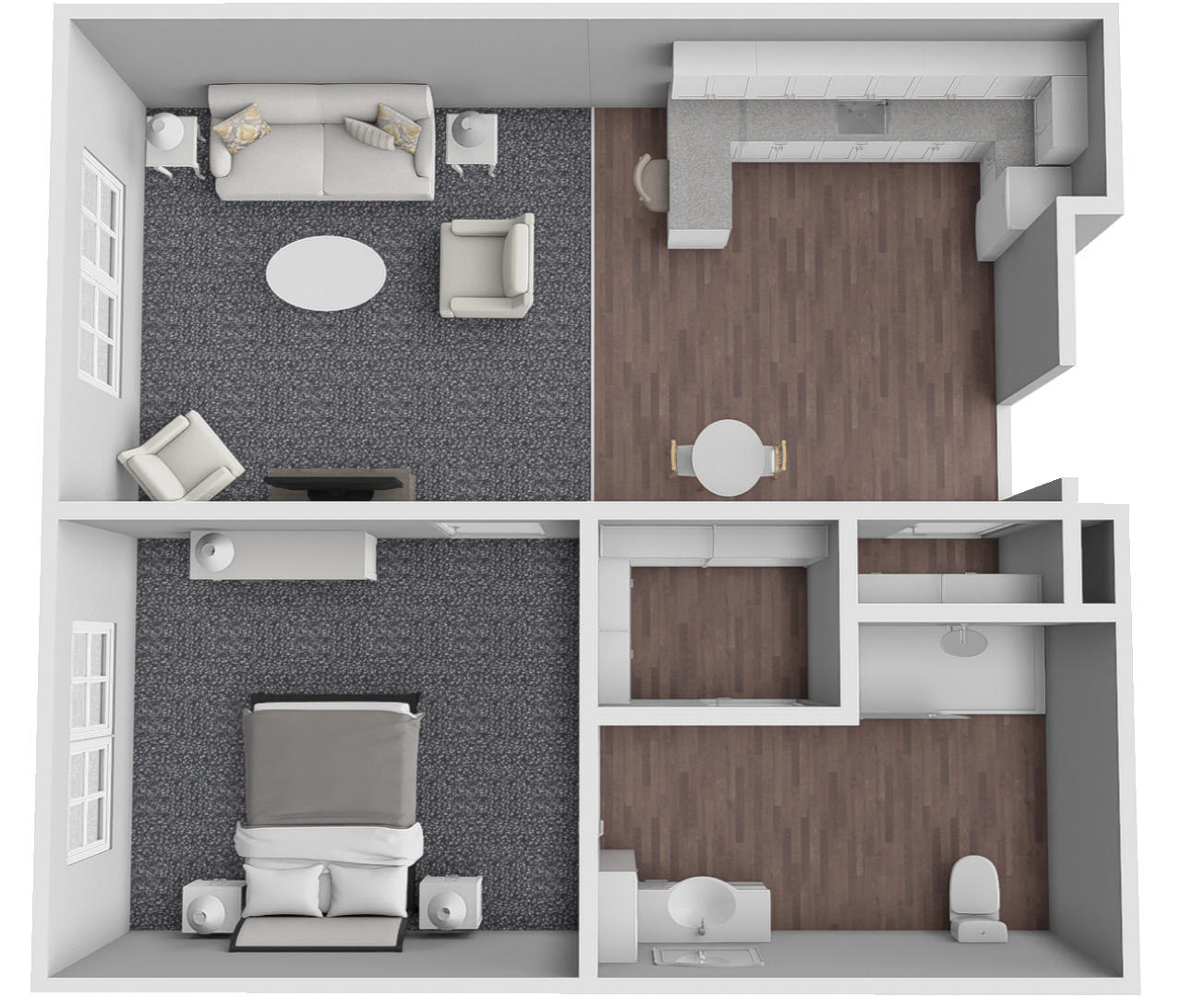 Furnished render, One Bedroom, One Bath