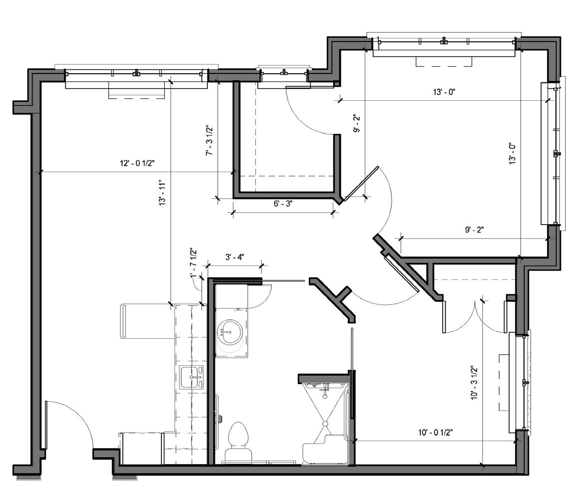 Plan drawing, Two Bedroom, One Bath